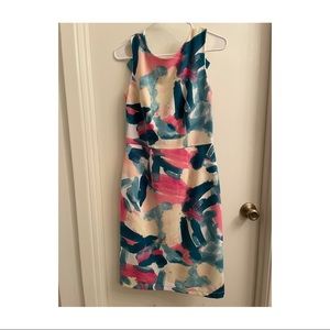 Formal dress. Blue, pink, and white